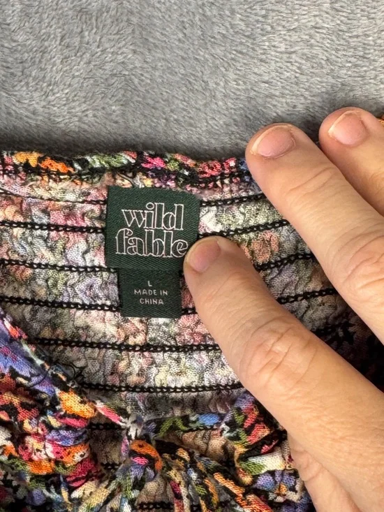 Wild Fable Floral Crop Top Puff Sleeve Tie Front Boho Cottagecore L - Picture 3 of 4